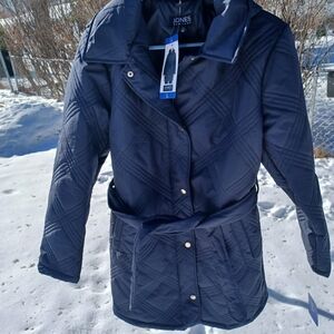 Jones New York Navy Blue Quilted Puffer Coat Size Large New W/Tags